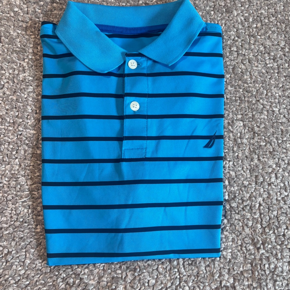 Nautica Classic Blue Polo Shirt with Striped Design